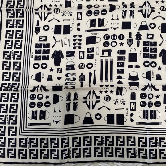 Fendi black white logo print Silk - Picture 4 of 6